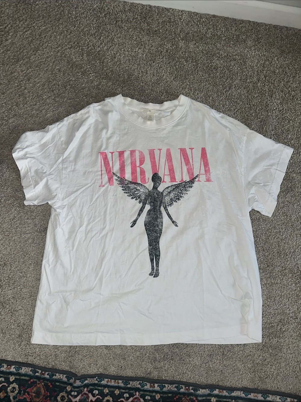H&M White Nirvana Graphic Tee with Pink Logo